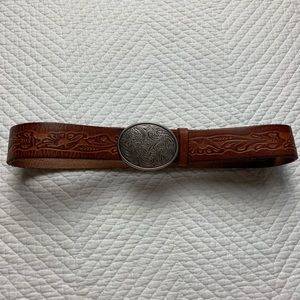 Leather Brown Western Festival Oval Buckle Belt M